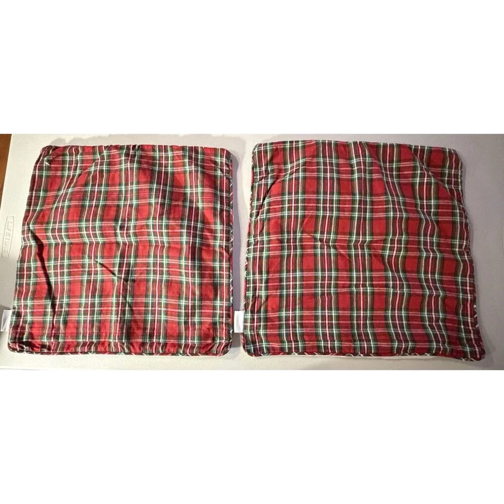 Bella Lux Christmas Embroidered Plaid Square Pillow Cover, 20 x 20 in, set of 2